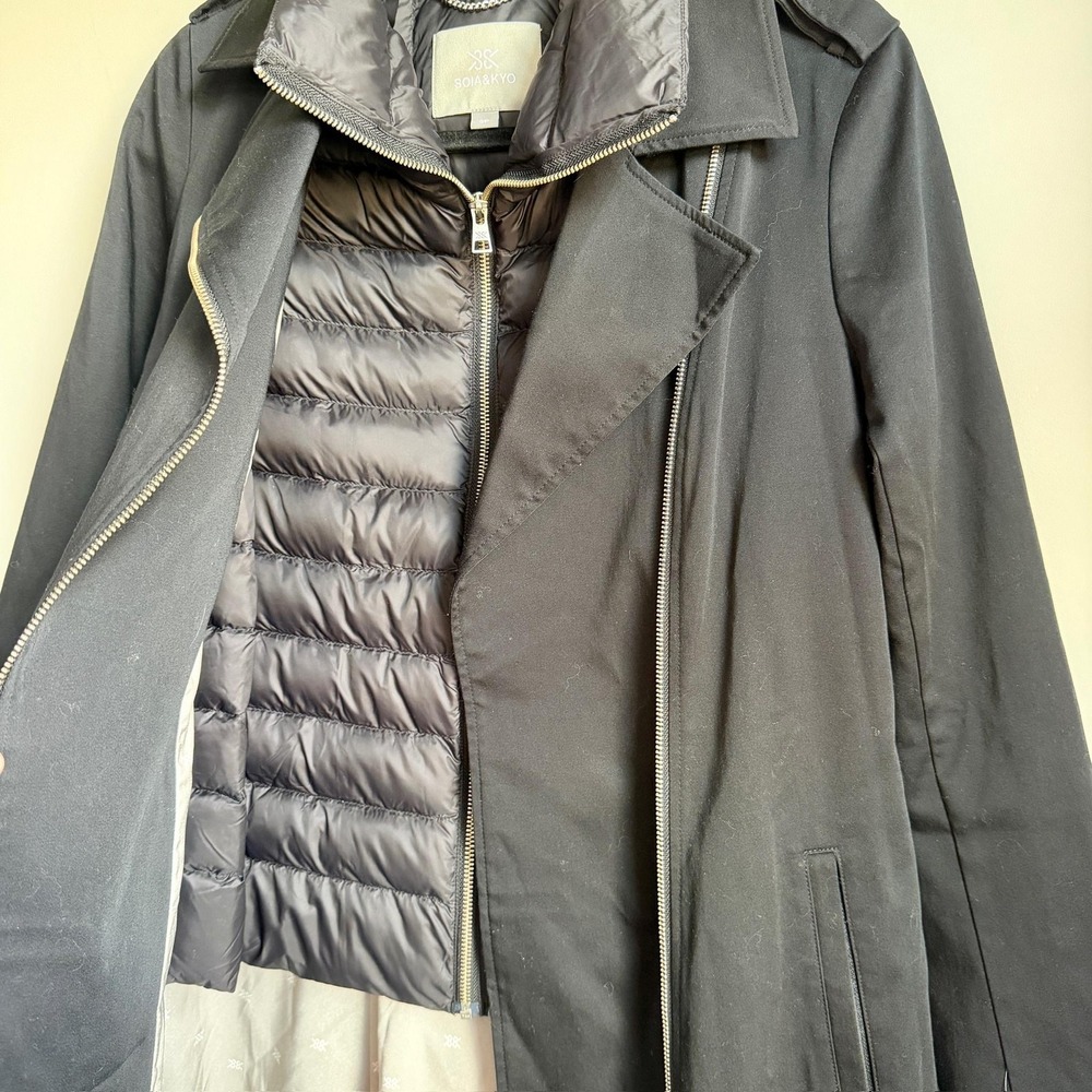 Soia & Kyo Coat Womens Small Black Asymmetrical Zip Trench Quilted Insert NWT - Picture 6 of 14